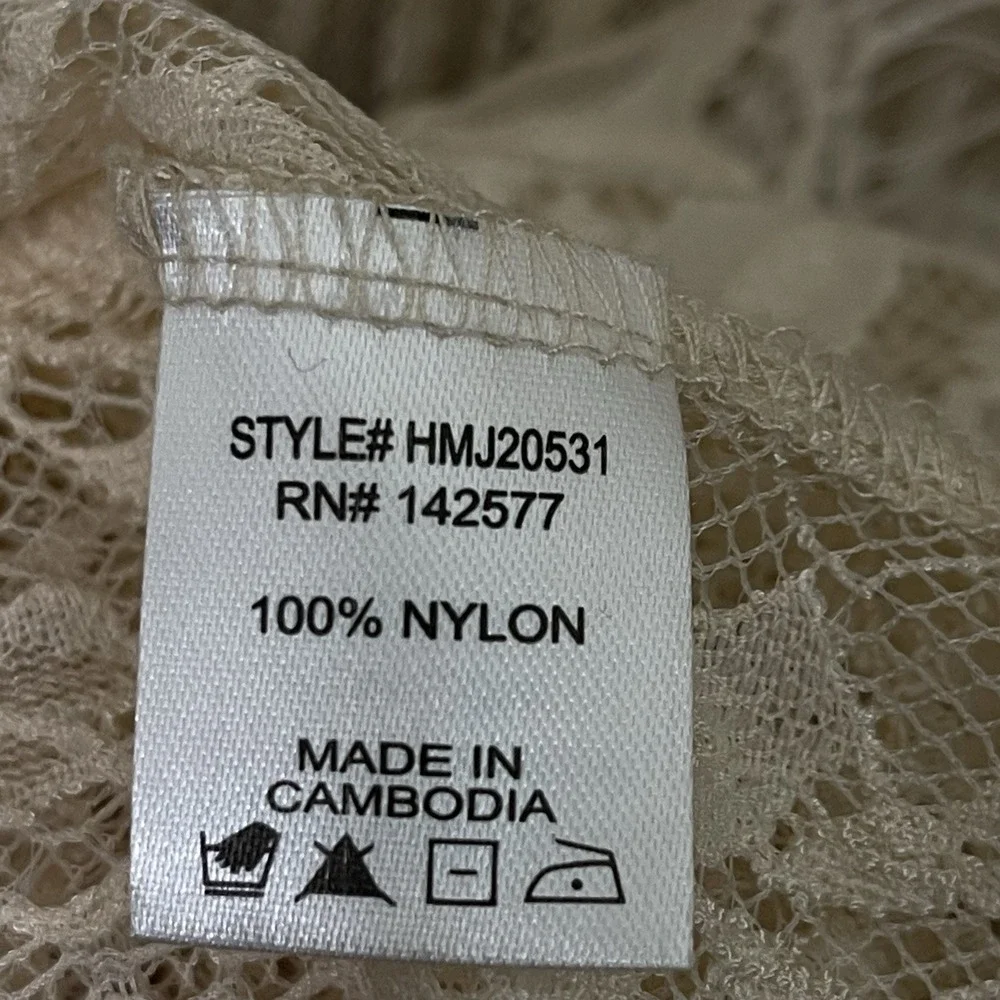 Haute Monde Lace Robe Cover Split Bell Sleeves Tie Beige Blush Coquette Up Sz L‎